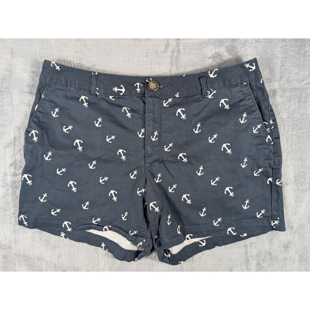 Dockers Women's Navy Blue White Anchor Print Nautical Chino Shorts 10